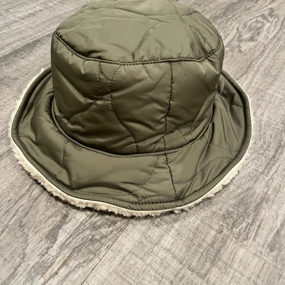 Brixton olive green Cream Sherpa Bucket Hat reversible